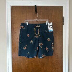 NWT Billabong Blue and Orange Board Shorts with Elastic Waistband